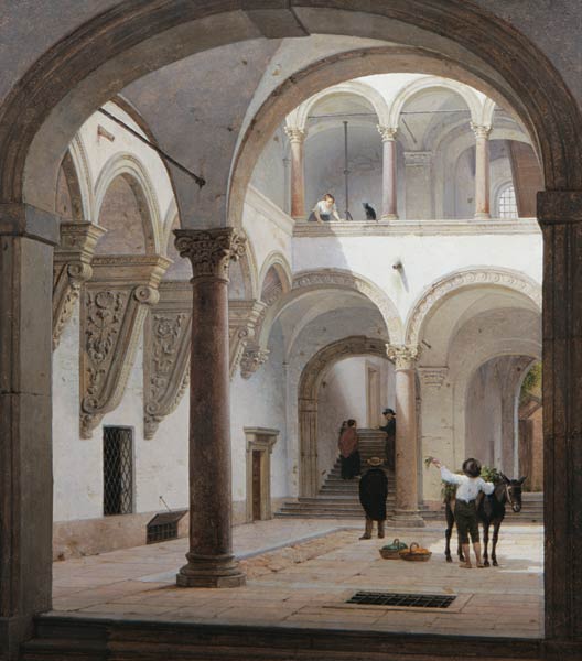 Courtyard of the Palazzo Fava, Bologna van Heinrich Hansen