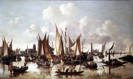 Dutch ships at Dordrecht Harbour van Hendrick de Meyer