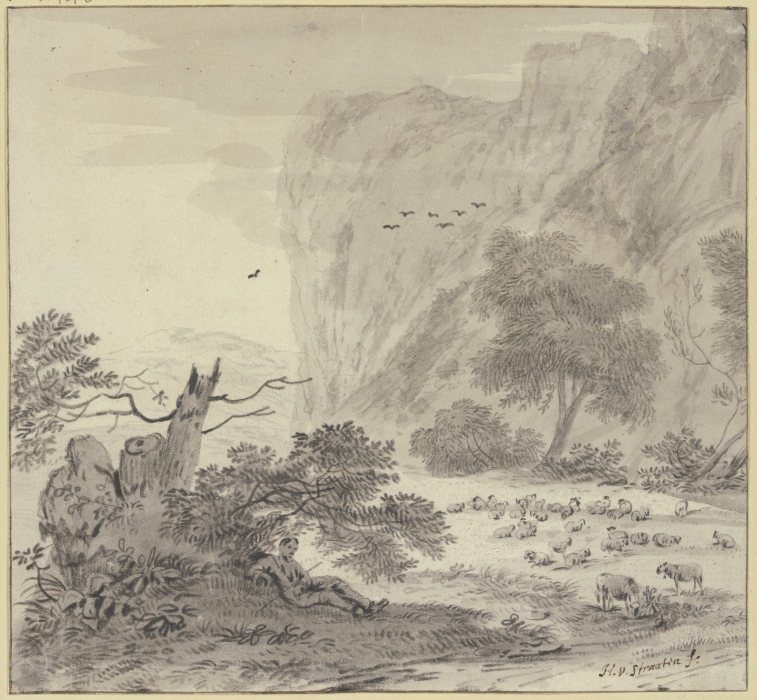 Hohe Felsen, links ruhender Schafhirte van Hendrik van der Straaten