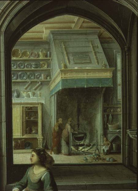 Christ in the house of Martha and Mary, detail of the kitchen van Hendrik van Steenwyk