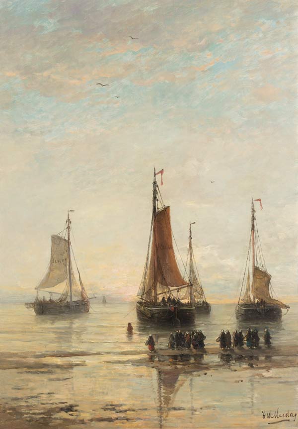 Voor anker liggende schepen op het strand - Hendrik Willem Mesdag van Hendrik Willem Mesdag