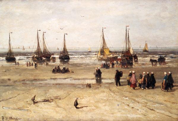 Strand met vissersboten  - Hendrik Willem Mesdag