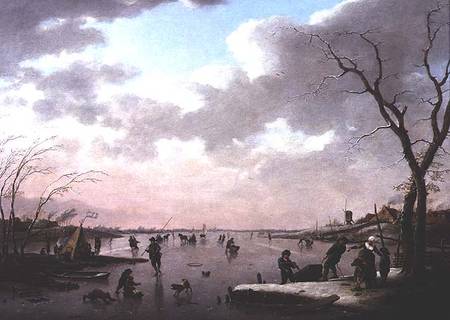 Winter Scene, Figures on the Ice van Hendrik Willem Schweickardt