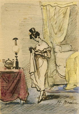 Young Lady at Home (ink & w/c on paper) 2:Jeune fille dans un interieur; intimite; van Henri Bonaventure Monnier