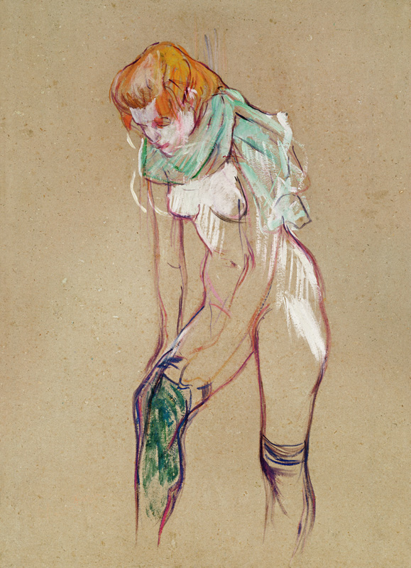 Vrouw bij het aantrekken van de  kousen - Henri de Toulouse-Lautrec van Henri de Toulouse-Lautrec