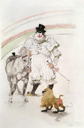 At the Circus: performing horse and monkey, 1899 (chalk, crayons and