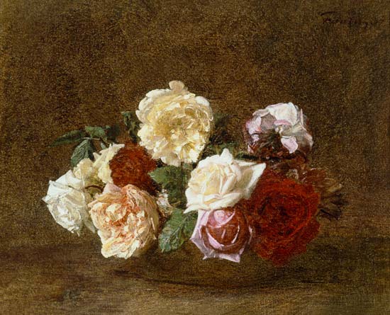 Roses in a bowl van Henri Fantin-Latour