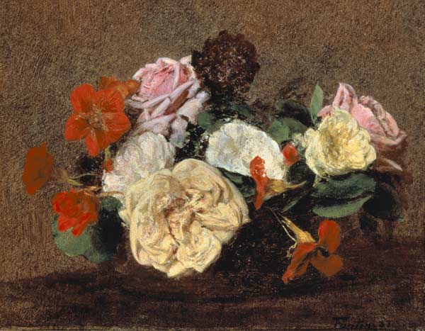 Bouquet of Roses and Nasturtiums van Henri Fantin-Latour