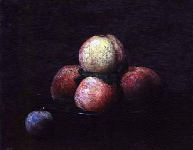 Still life of peaches and plums