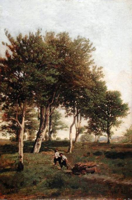 Landscape with Two Boys Carrying Firewood van Henri Harpignies