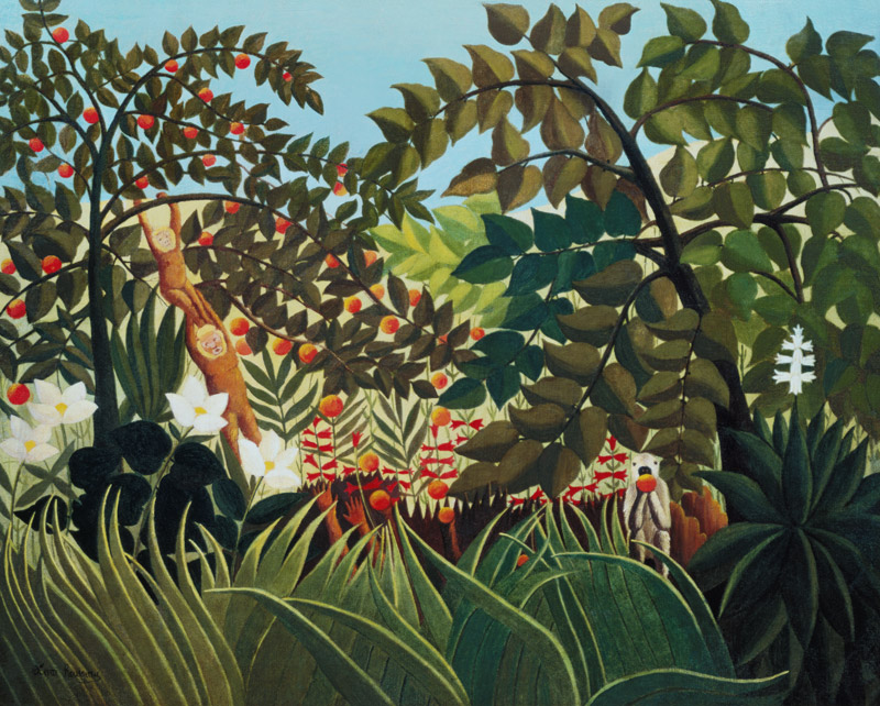 Exotische Landschaft mit spielenden Affen van Henri Julien-Félix Rousseau