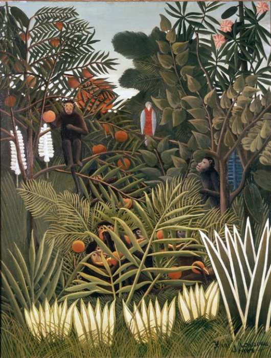 Exotic Landscape with monkeys and a parrot van Henri Julien-Félix Rousseau