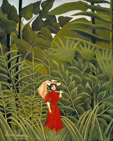Woman in Red in the Forest van Henri Julien-Félix Rousseau
