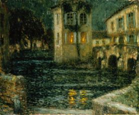 Abend am alten Wasserschloss (L'abreuvoir) van Henri Le Sidaner