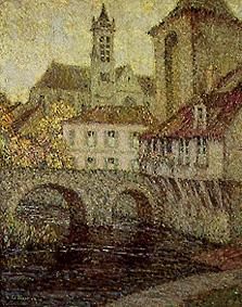Moret. Brücke, Kirche und Porte de Bourgogne van Henri Le Sidaner