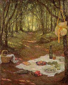 Für das Picknick gedeckt (im Wald von Gerberoy) van Henri Le Sidaner