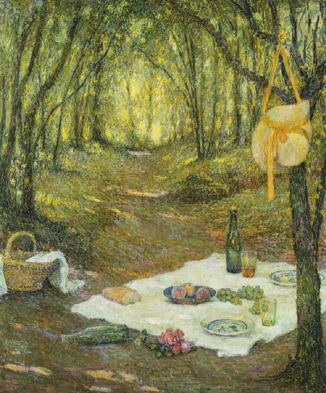 Picknick im Wald (Le Gouter sous Bois, Gerberoy) van Henri Le Sidaner