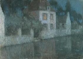 Abendliche Häuser am Kanal (Nemours)