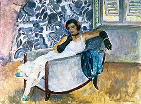 Dame mit schwarzen Handschuhen, in einem Sessel sitzend. van Henri Lebasque