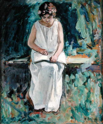 Girl Reading (oil on canvas) van Henri Lebasque