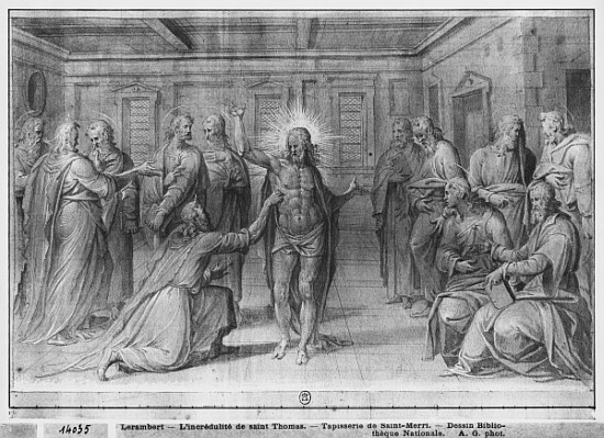 Life of Christ, Incredulity of St. Thomas, preparatory study of tapestry cartoon for the Church Sain van Henri Lerambert