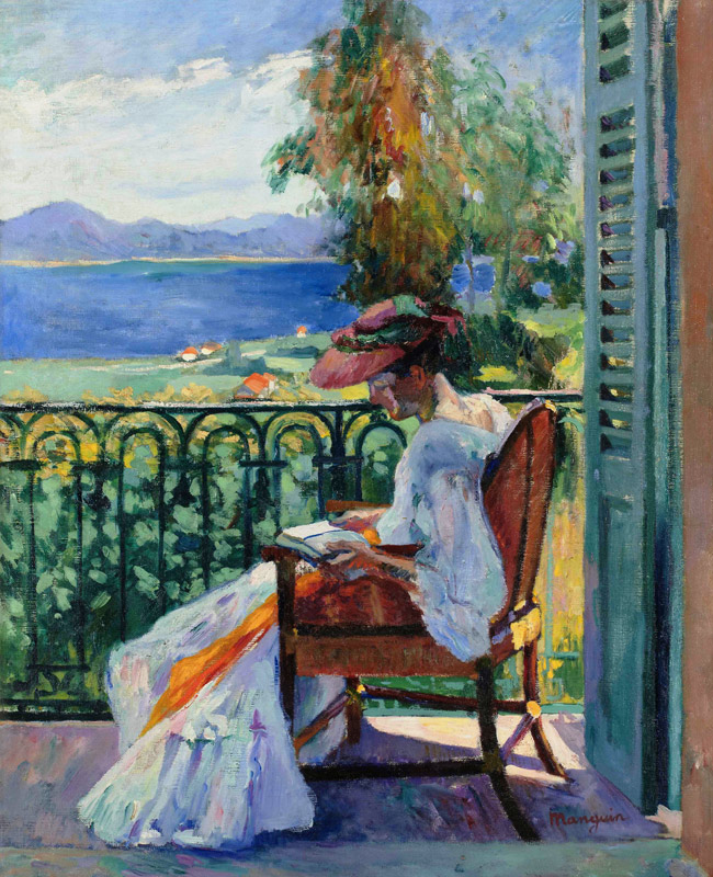 Jeanne sur le balcon de la Villa Demière van Henri Manguin