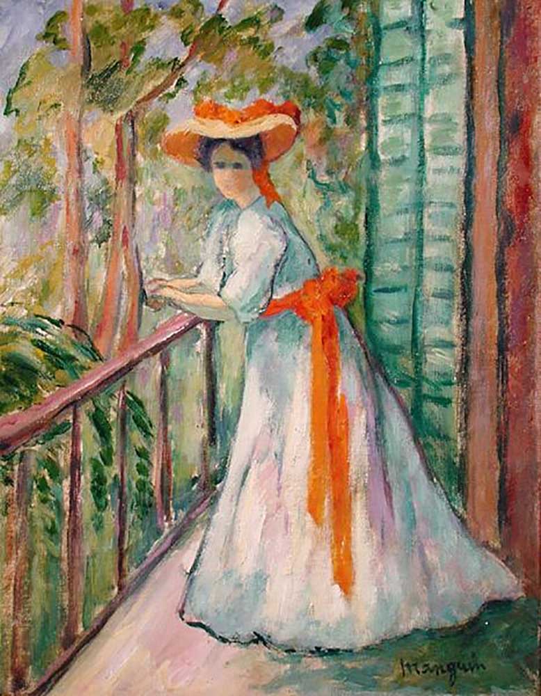 Woman on a Balcony, or Jeanne with an Orange Ribbon, 1907 van Henri Manguin