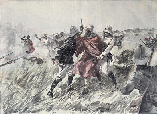 The capture of Toure Samory (c.1835-1900) by Lieutenant Jacquin near Guelemou in 1898, from 'Le Peti van Henri Meyer