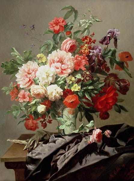 Peonies, Poppies and Roses, 1849 van Henri Robbe