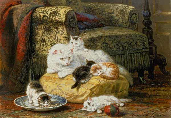 Kattenmoeder met jongen van Henrietta Ronner-Knip