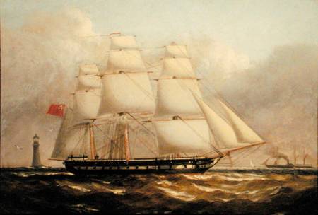 A Frigate off the Eddystone Lighthouse van Henry A. Luscombe