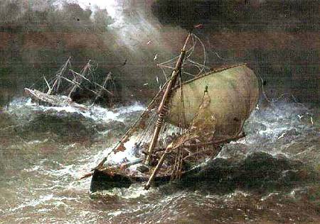 Storm in the North Sea, with Smack & Barque van Henry Andrews