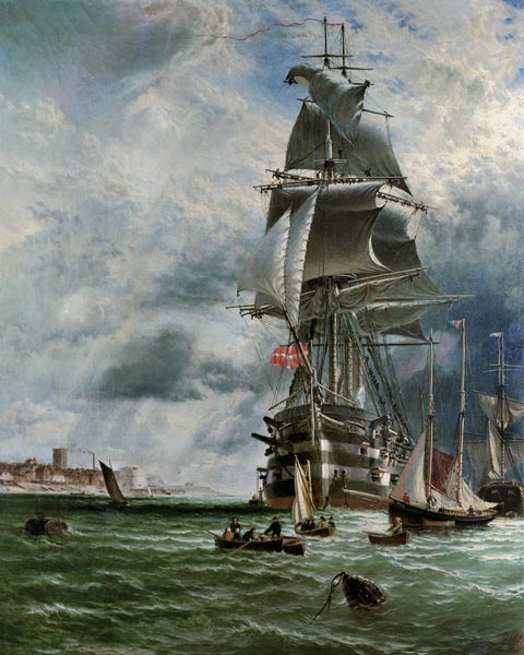 H.M.S. St. Vincent at her Moorings off the Entrance to Haslar Creek, Portsmouth van Henry Dawson