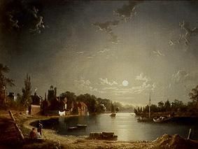 Flusslandschaft bei Mondschein van Henry Pether