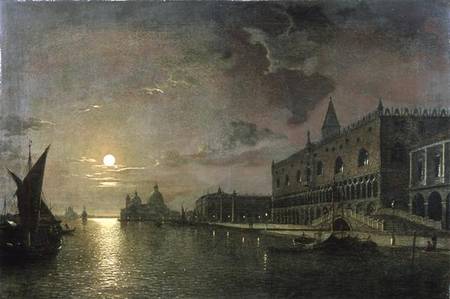 Moonlit View Of The Bacino Di San Marco, Venice, With The Doge's Palace van Henry Pether