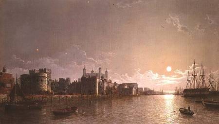 The Thames by Moonlight with Traitors' Gate and the Tower of London van Henry Pether