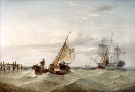 An East Indiaman and other Shipping off the Coast van Henry Redmore