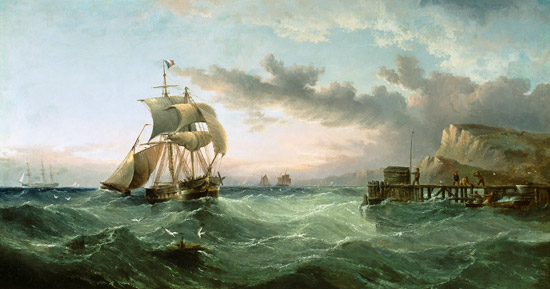 Shipping off Speeton Cliffs, Yorkshire van Henry Redmore