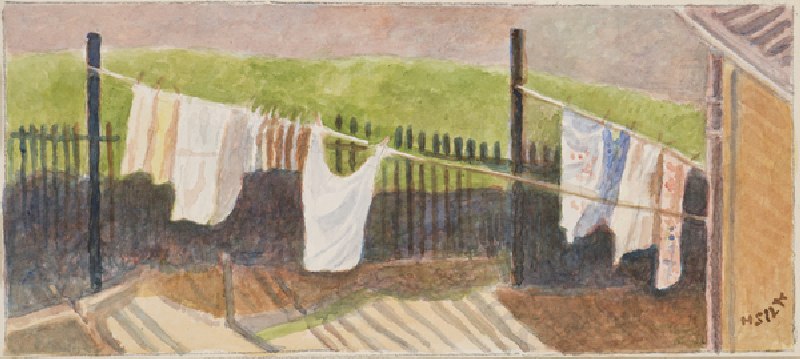Rounton Road washing lines, c.1930 (pencil & w/c on paper) van Henry Silk