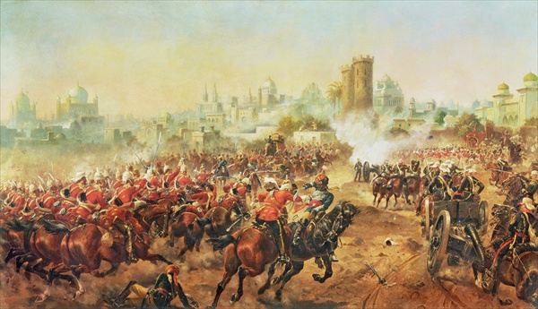 Charge of the Queens Bays against the Mutineers at Lucknow, 6th March 1858 (oil on canvas)  van Henry A. (Harry) Payne