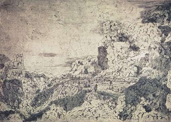 A Rocky Landscape (engraving) van Hercules Seghers
