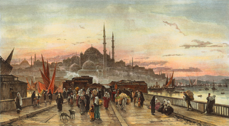 Konstantinopel, Galatabrücke van Hermann David Salomon Corrodi