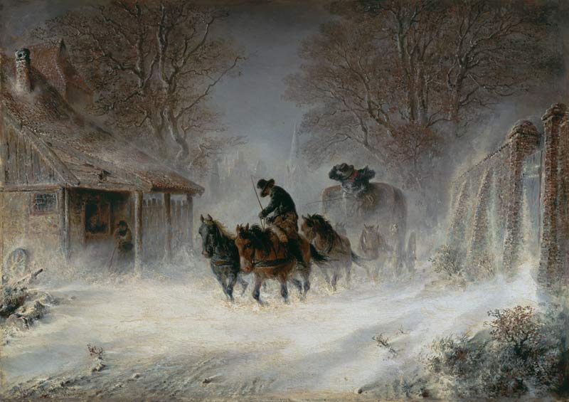 Kutsche im Schneesturm. van Hermann Kauffmann