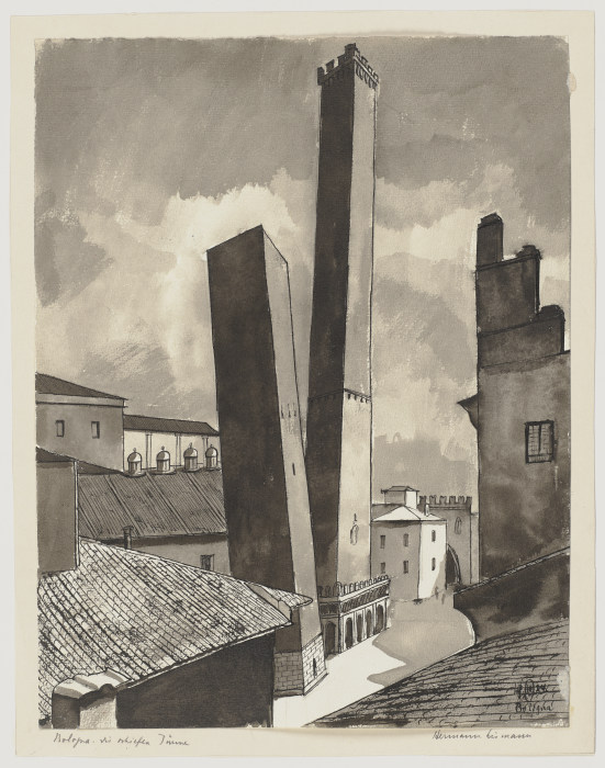 Die beiden Türme Garisenda und Asinelli in Bologna van Hermann Lismann