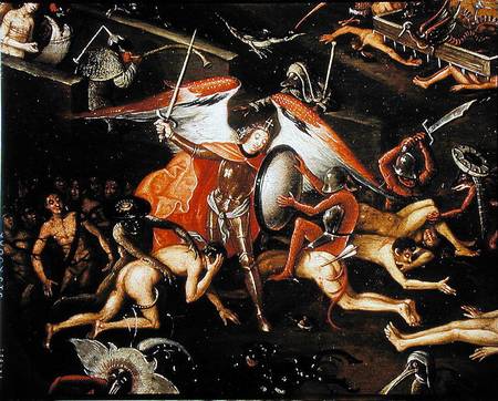 The Inferno, detail of an angel warrior van Herri met de Bles