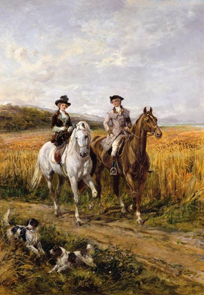 Couple Riding with Their Dogs van Heywood Hardy