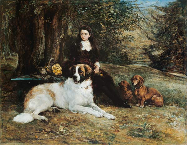 Girl With Dog van Heywood Hardy