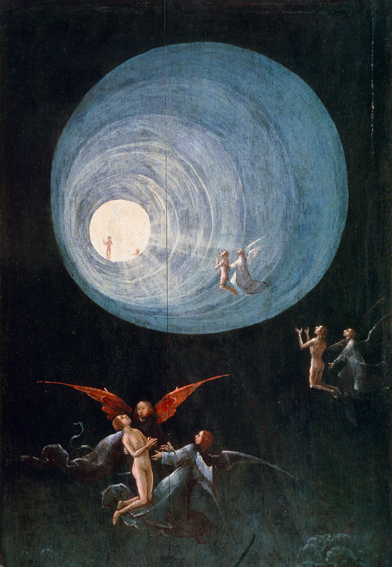 De opstijging naar het Hemelse Paradijs. Paneel met de vier voorstellingen van het hiernamaals van Hieronymus Bosch Hieronymus Bosch