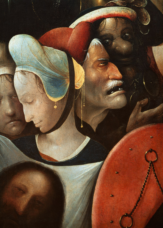 Detail of The Carrying of the Cross showing three faces including St Veronica (see also 28966, 61299 van Hieronymus Bosch Hieronymus Bosch