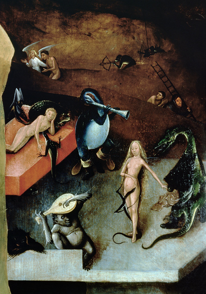 The Last Judgement (altarpiece) (detail of Musical Instruments) van Hieronymus Bosch Hieronymus Bosch